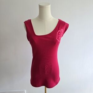 Asymmetrical Togs Design Pink Sleeveless Strawberry Top Size L fits Small/Medium